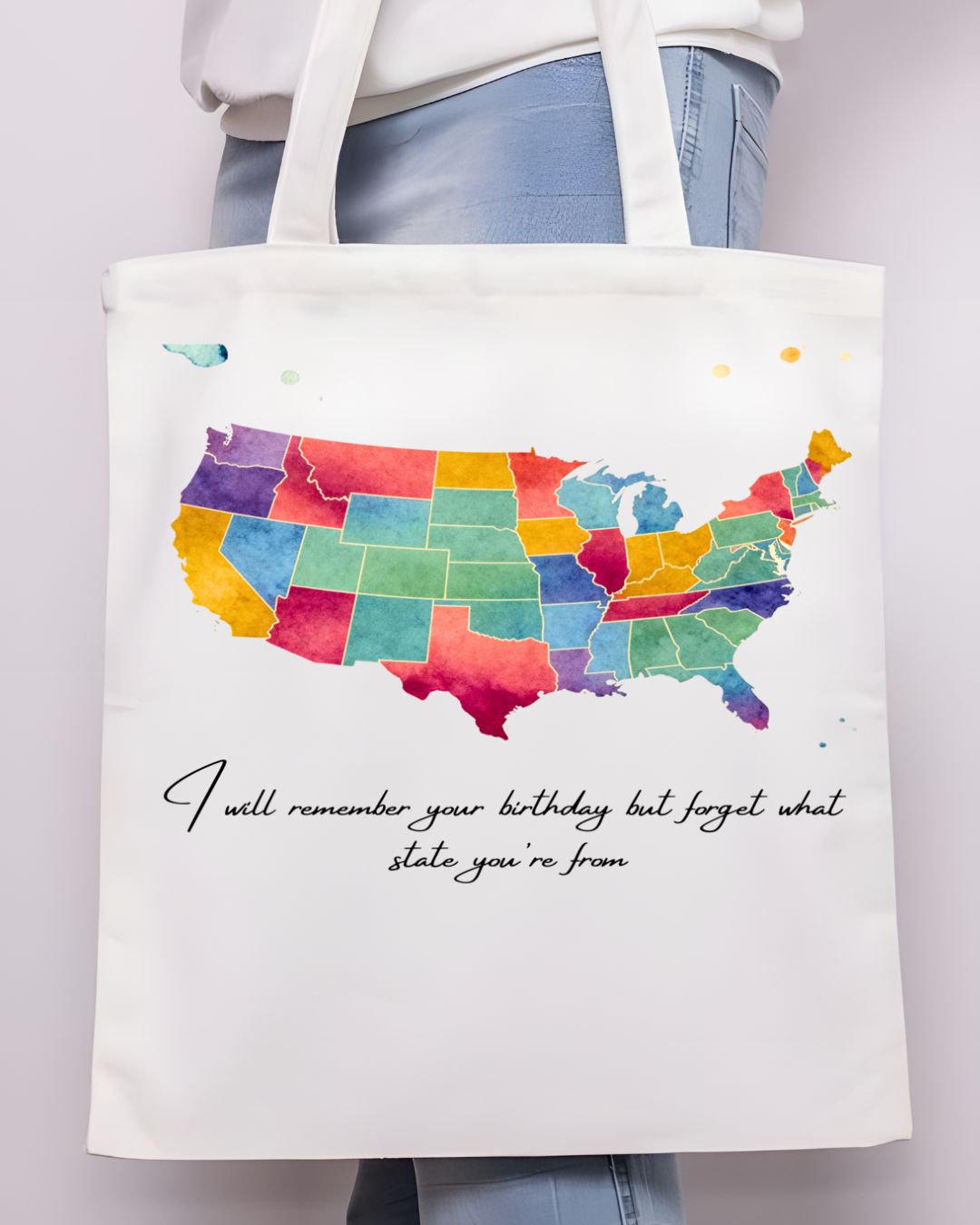 Funny United States Map Tote Bag with State Jokes