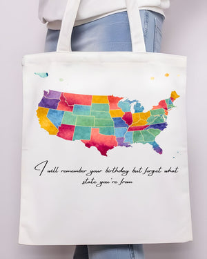 Funny United States Map Tote Bag with State Jokes