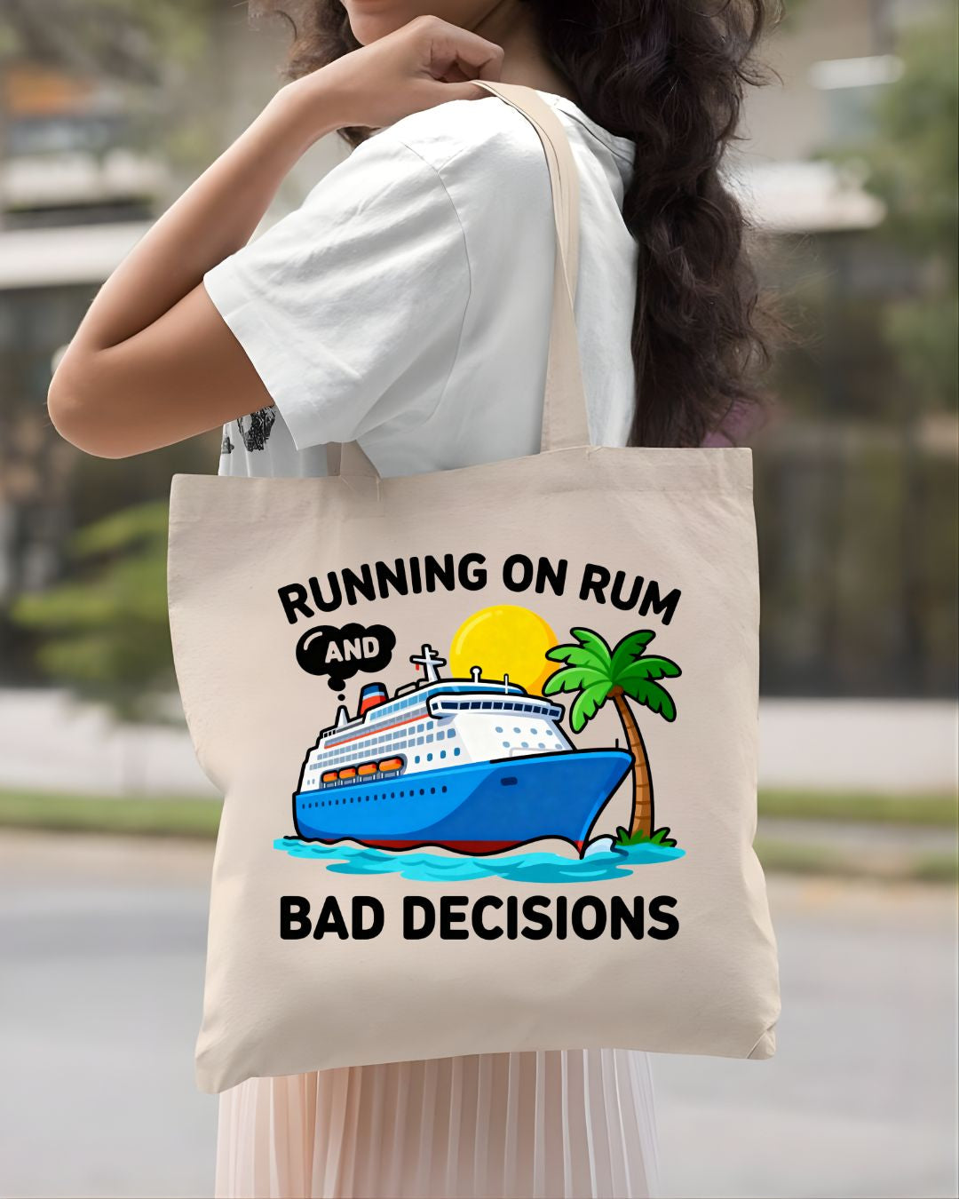 Running on Rum and Bad Decisions Funny Sarcastic Tote Bag