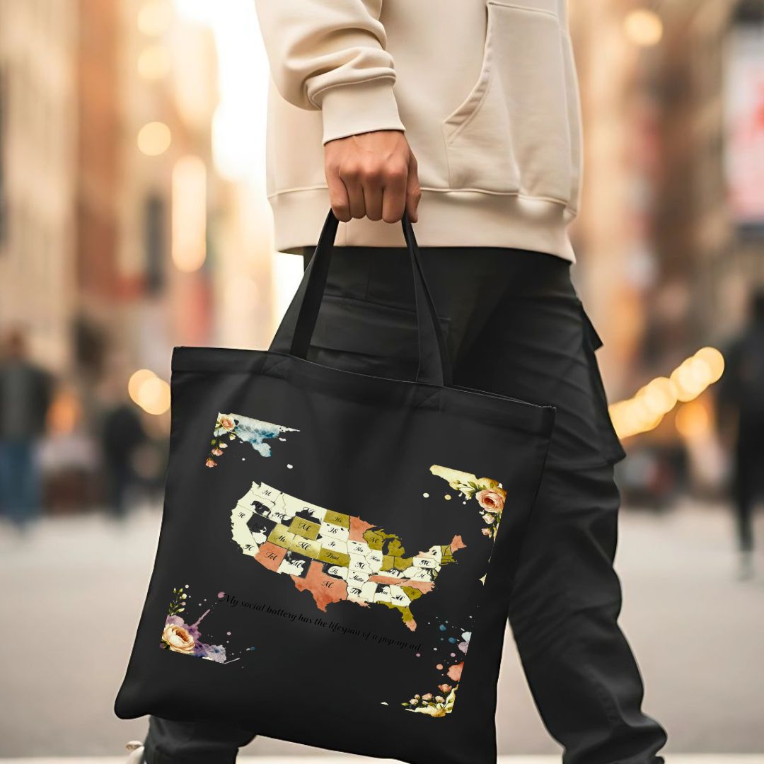 American States Tote Bag with Detailed USA Map