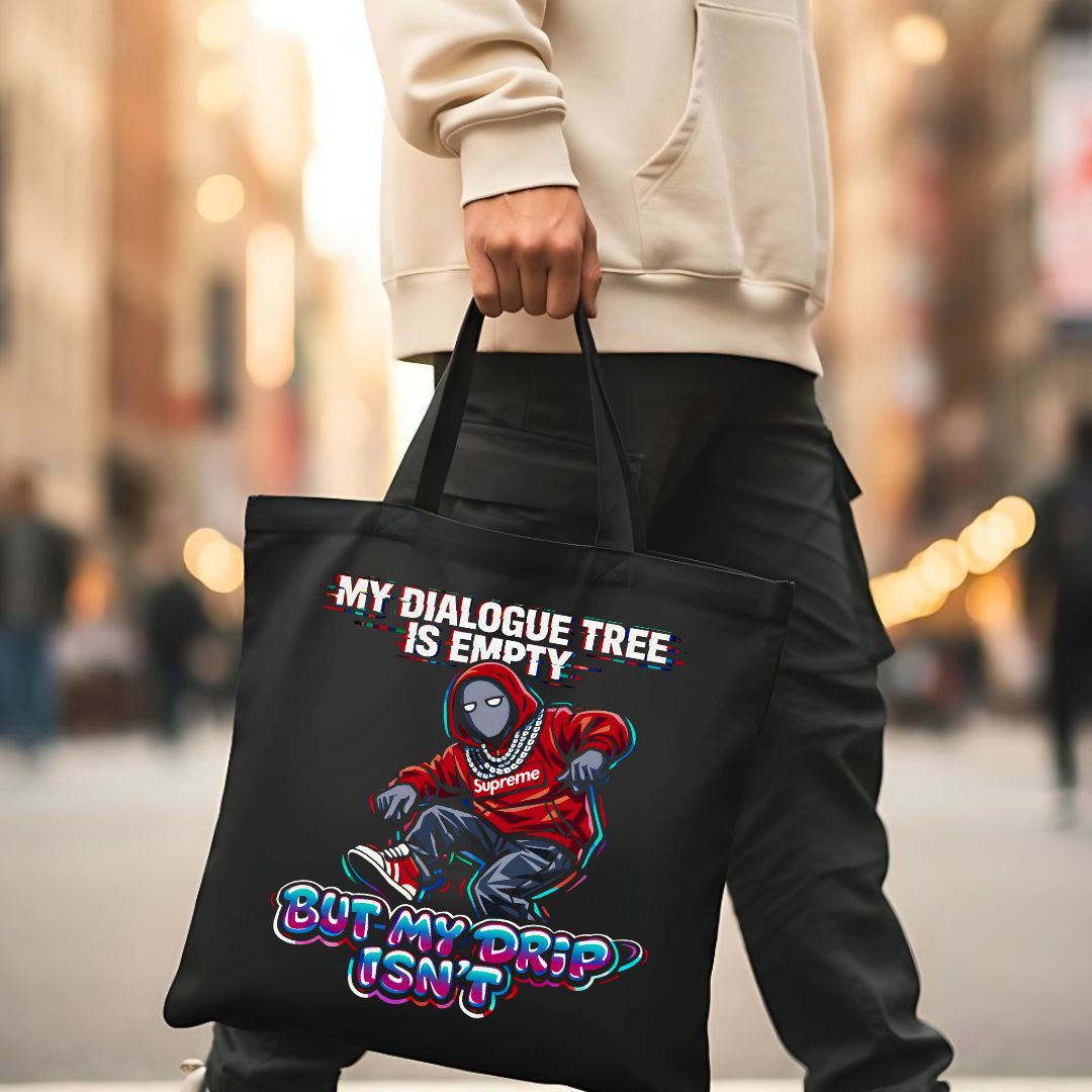 "My Dialoged Tree Is Empty" artistic graphic tote bag on canvas