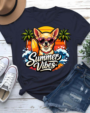 Summer vibes tee smiling sun graphic front view
