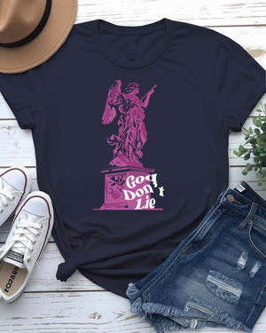 God Don't Lie Streetwear Tee with reassembling ancient scrolls on model