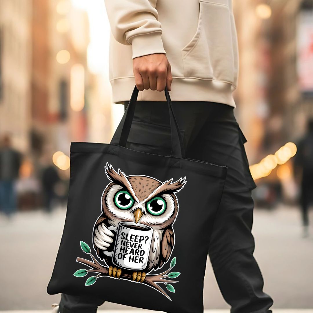 "Sleep? Never." Funny Owl &amp; Night Humor Tote Bag
