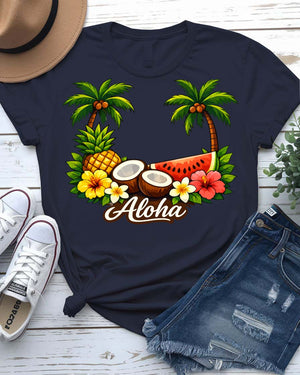Aloha summer tee hibiscus flower tropical design