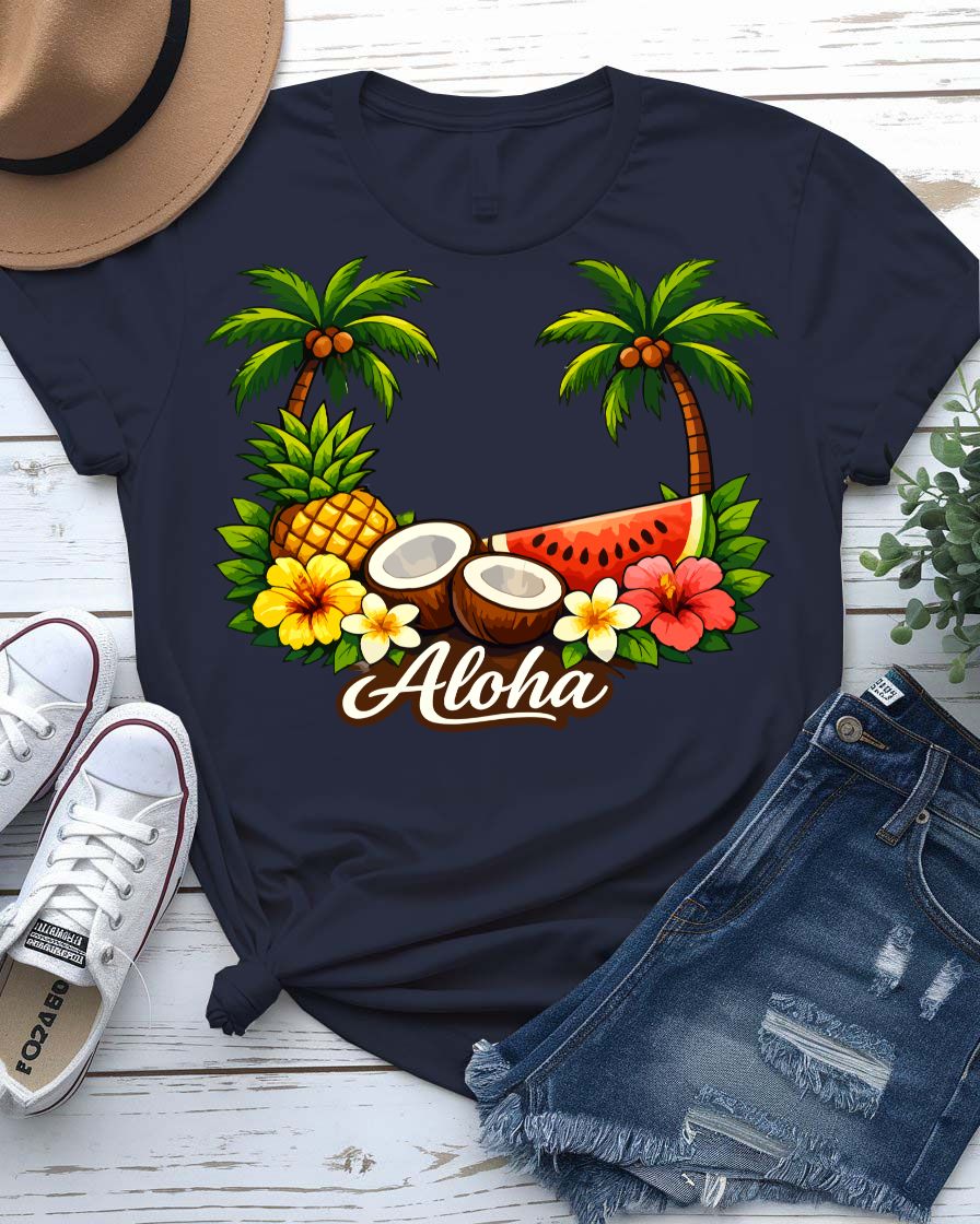 Aloha summer tee hibiscus flower tropical design