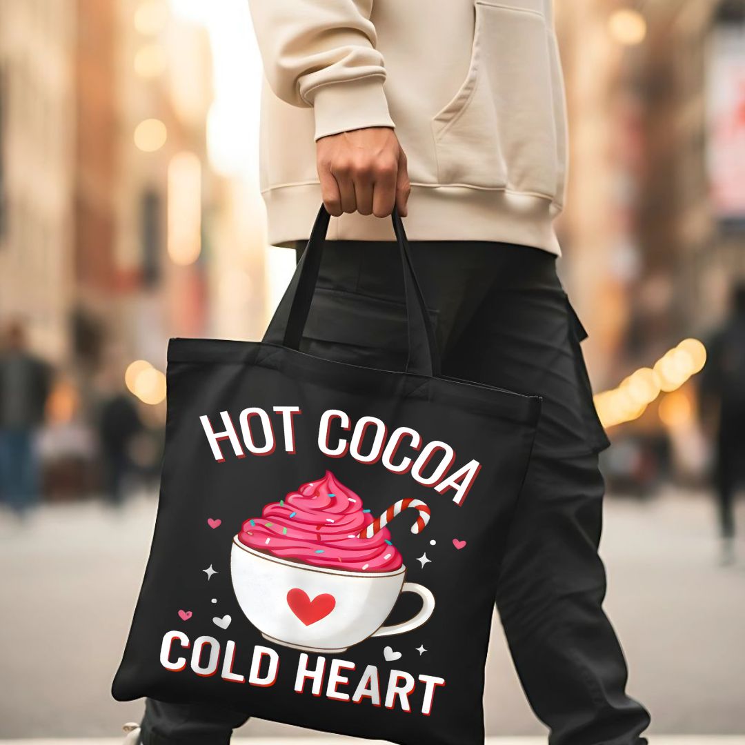 Hot Cocoa Christmas Tote Bag with Festive Mug Design