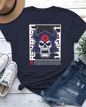 Skull Gothic Streetwear Tee with Victorian skull and roses on model