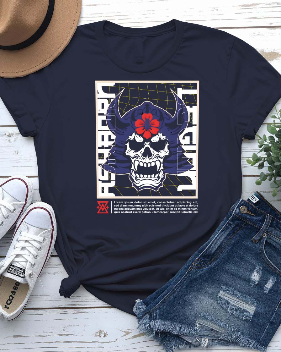 Skull Gothic Streetwear Tee with Victorian skull and roses on model