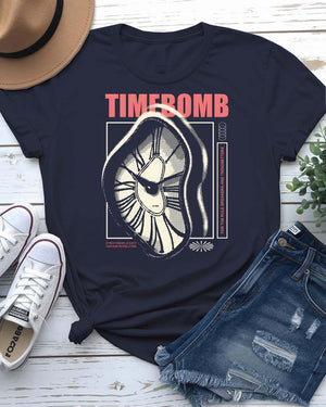 Time Bomb Streetwear Tee with cracking clock face on model