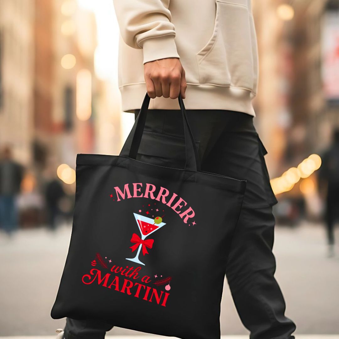 Merrier With Martini Festive Cocktail Illustration Tote Bag