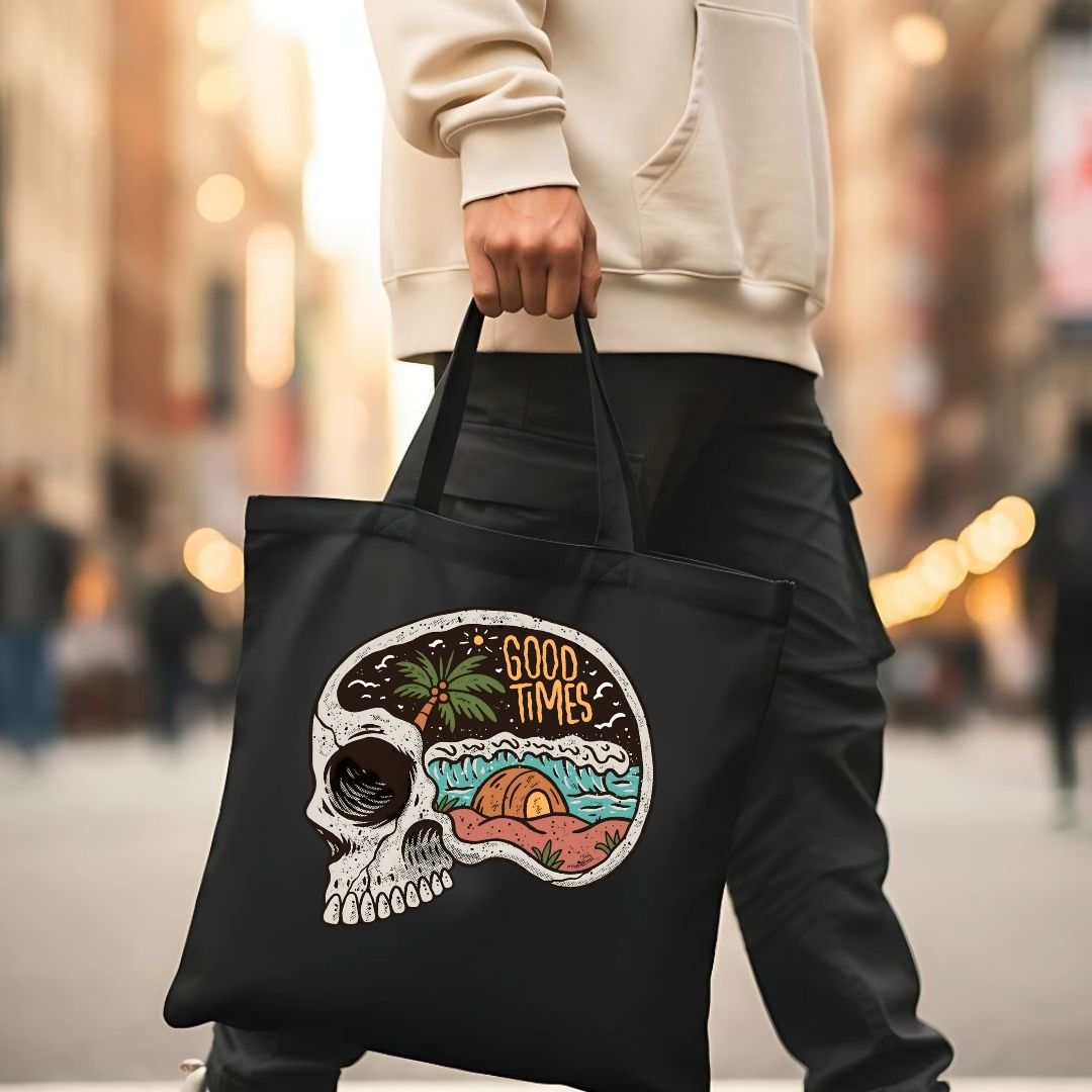 Good Times Skull Lovers Graphic Canvas Tote Bag