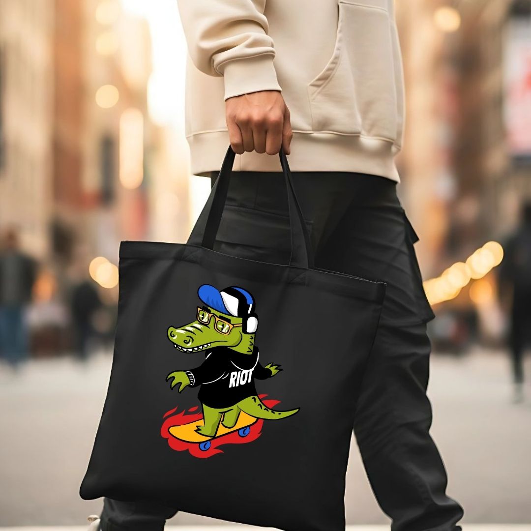 Riot Crocodile Graphic Cotton Canvas Tote Bag
