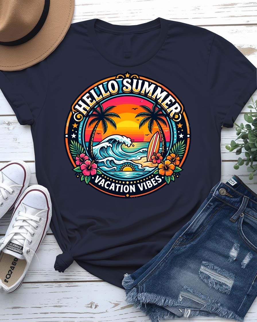 Vacation vibes summer tee out of office graphic with sun