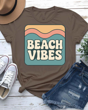 Beach vibes tee smiling sun with rays coastal graphic