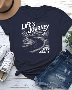 Life Is a Journey Streetwear Tee with winding mountain path on model