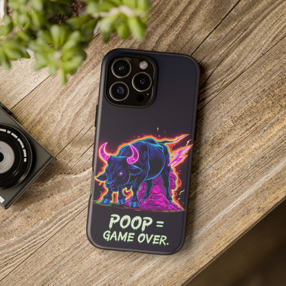Poop , Game Over Bull in Action, I phone mobile Case By Memez Store