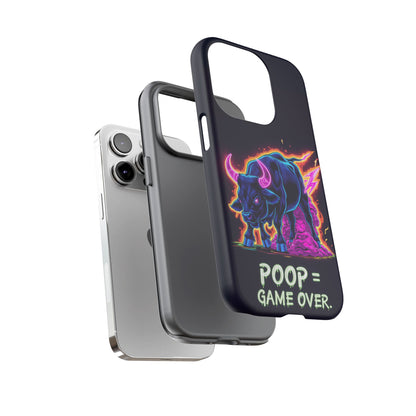 Poop , Game Over Bull in Action, I phone mobile Case By Memez Store