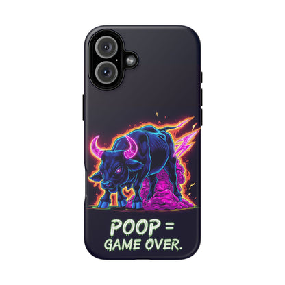 Poop , Game Over Bull in Action, I phone mobile Case By Memez Store