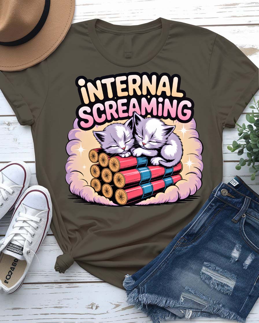 Internal Screaming Cat Lovers t-shirt with cute cat and bold text