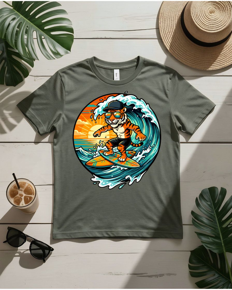Tiger wild waves tee tiger emerging from ocean wave graphic
