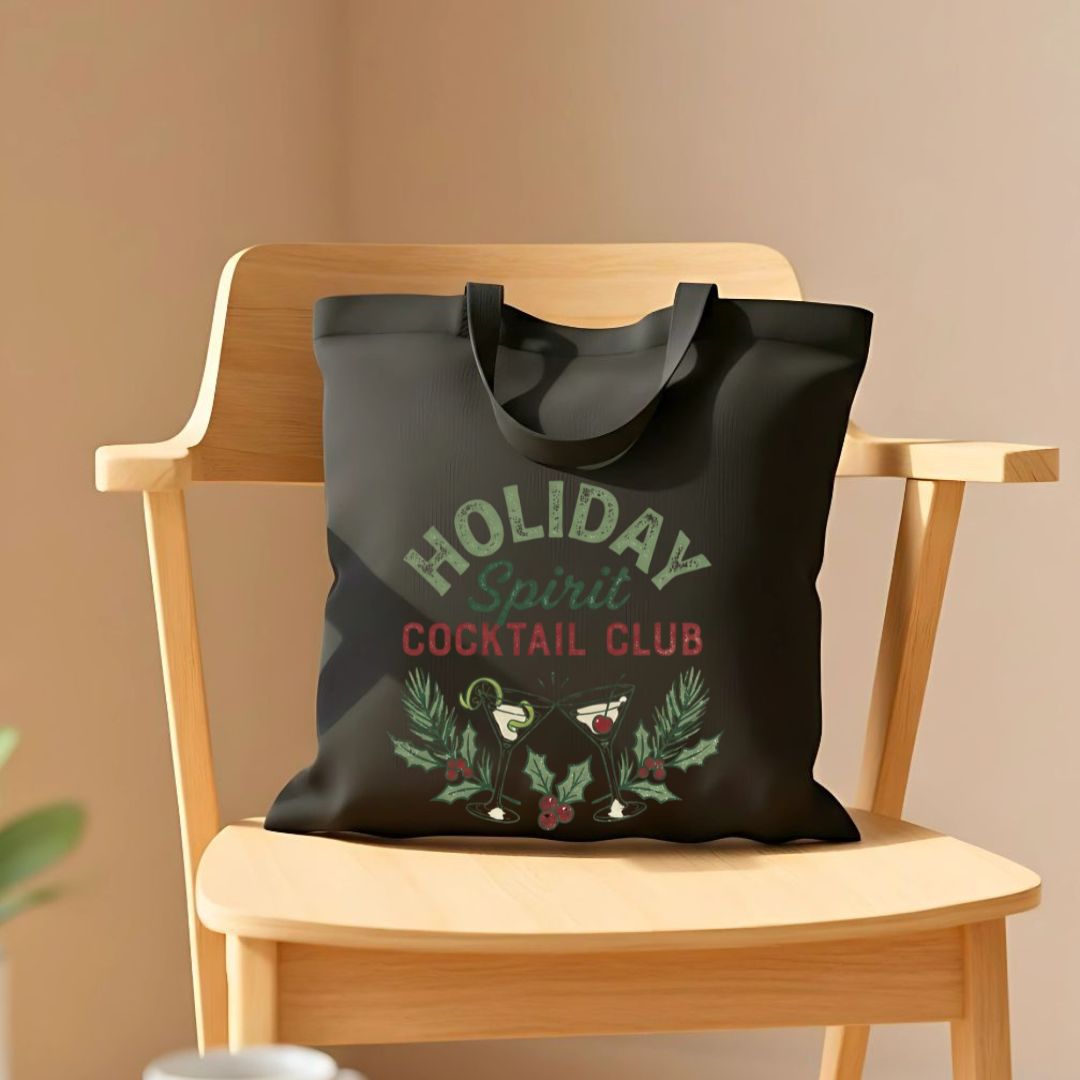 Festive Holiday Tote Bag with Snowflake &amp; Reindeer Design