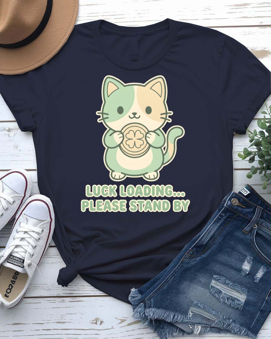 Luck Loading St. Patrick's Day Tee with spinning clover wheel on model
