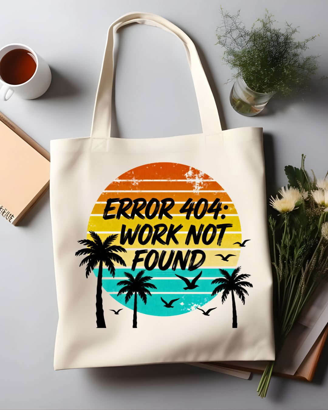 "Error 404 Work Not Found" Funny Tech Meme Tote Bag
