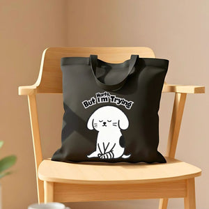 "Hurt But I am Trying" Cute Sad Dog Meme Tote Bag