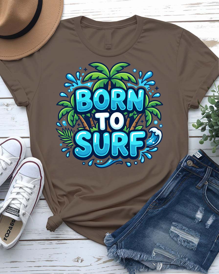 Born to surf tee vintage longboard wave graphic