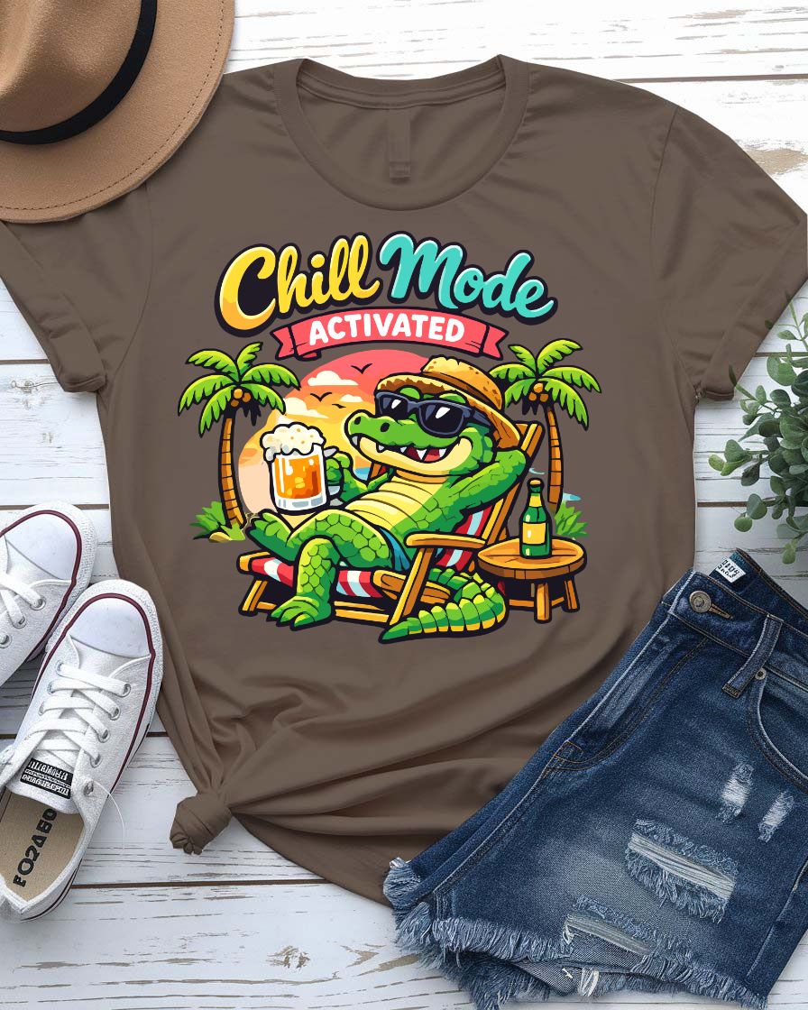 Chill mood activated summer tee with button graphic