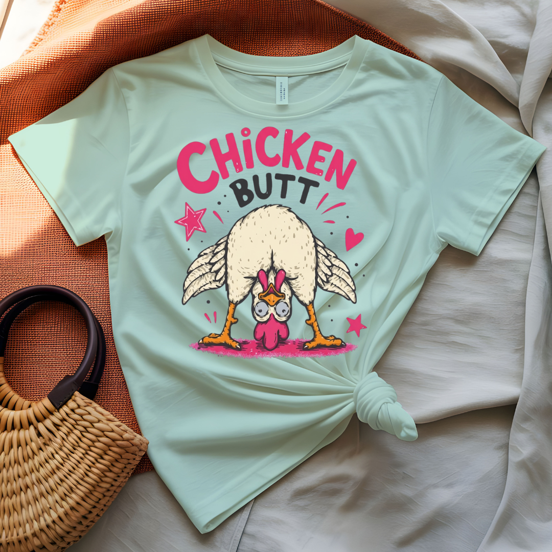 Chicken Butt Tee with "Guess What?" joke and chicken graphic