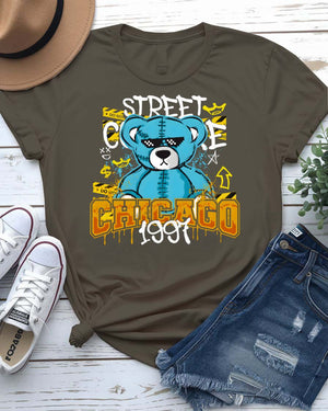 Chicago 1997 Streetwear Tee with retro skyline graphic on model