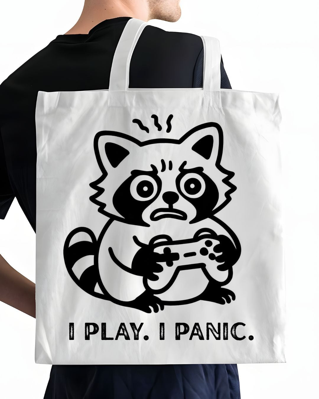 "I Play I Panic" Funny Gamer Animal Meme Tote Bag