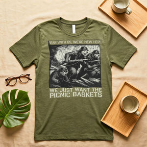 Bear With Us Punny Camping Graphic T-Shirt on Model
