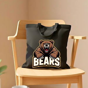 Cute illustrated bear design tote bag on natural canvas