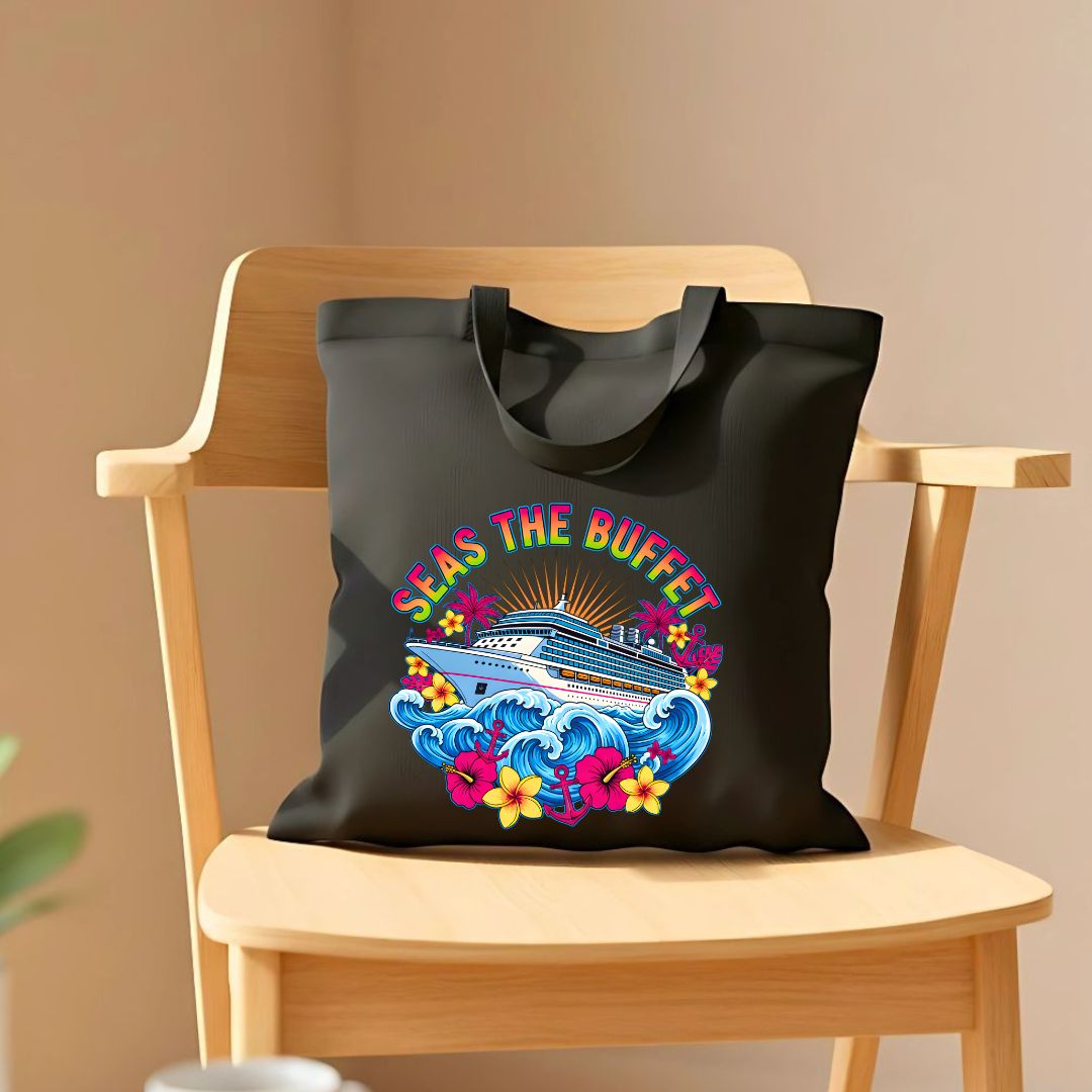 "Seas The Buffet" Funny Cruise &amp; Food Pun Tote Bag