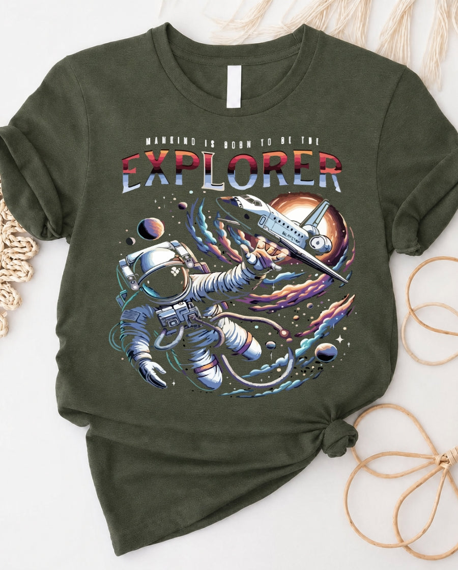 Explorer Space Lover's Tee with astronaut and galaxy graphic