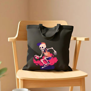 Spray Paint Skeleton Graphic Tote Bag - Graffiti Style Canvas Tote