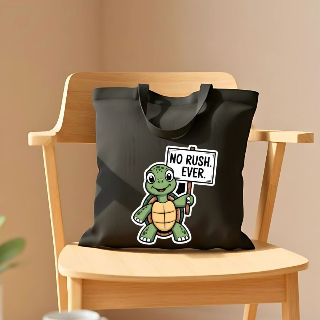 "No Rush Ever" Cute Turtle &amp; Slow Living Tote Bag