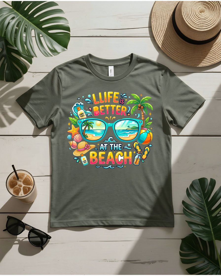 Life better at the beach tee beach chair ocean view graphic