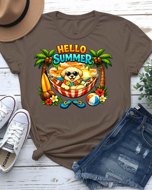 Hello summer vibes tee smiling sun graphic