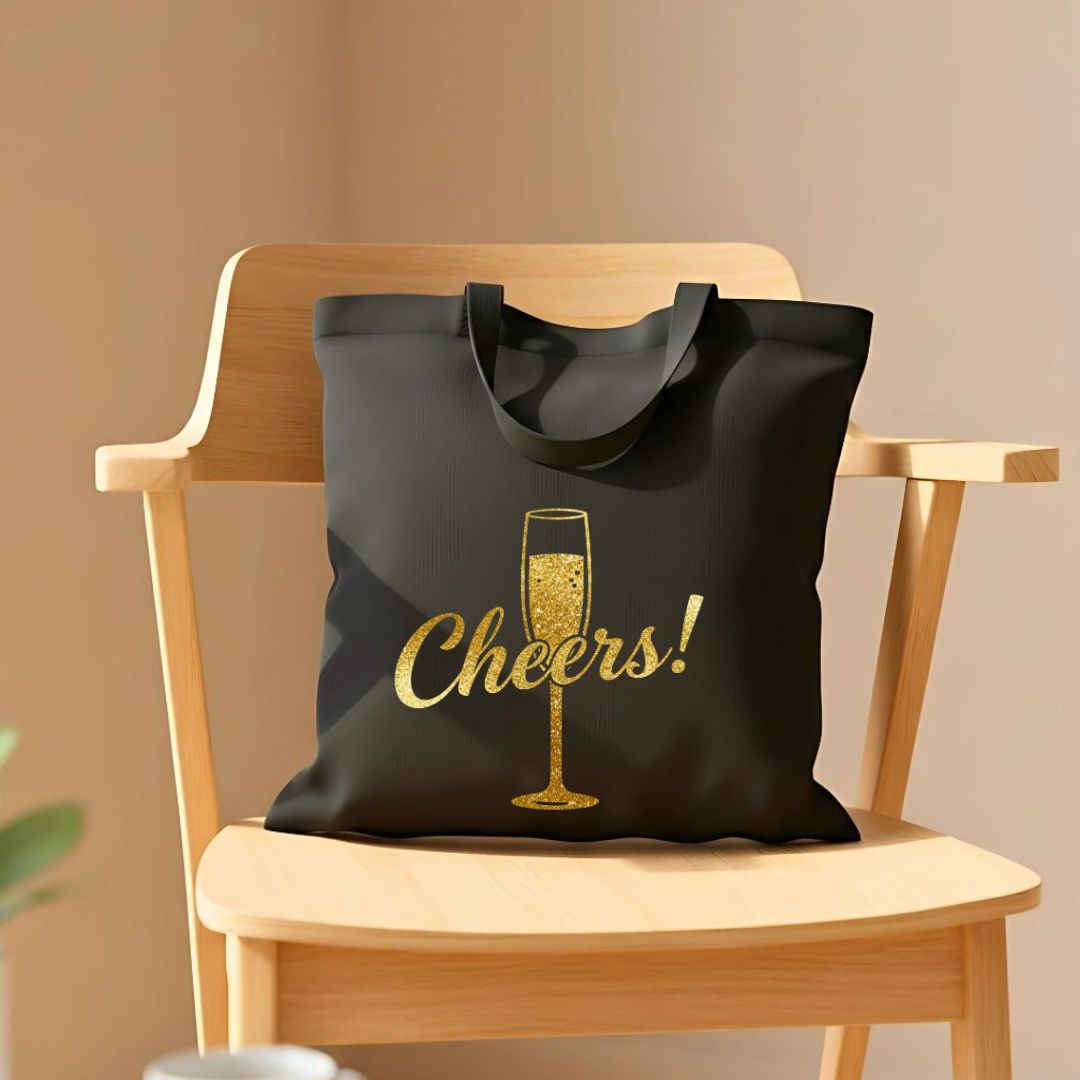 Simple "Cheers" Printed Design Cotton Canvas Tote Bag