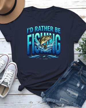 I'd rather be fishing tee fish silhouette classic phrase