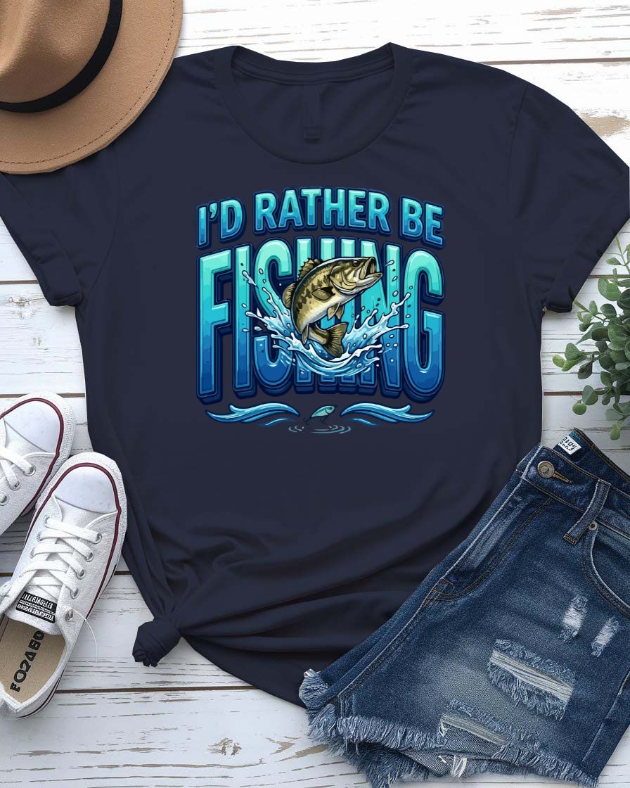 I'd rather be fishing tee fish silhouette classic phrase