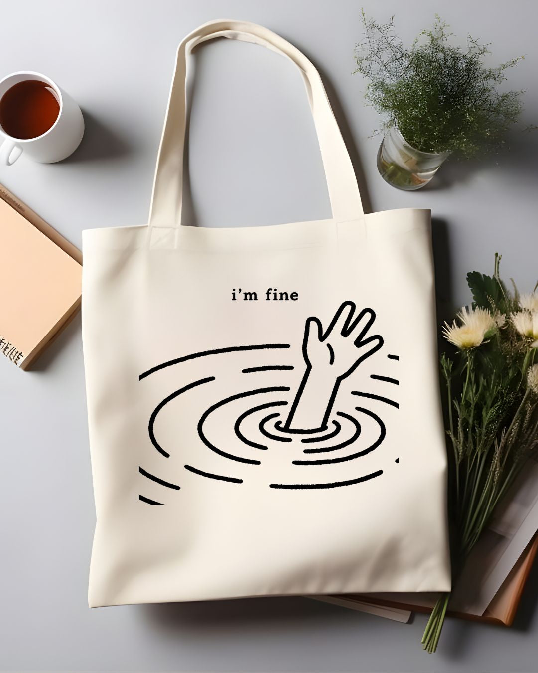 I am Fine Funny Meme Dog Tote Bag (This is Fine)