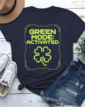 St. Patrick's Green Mode Activated T-Shirt with toggle switch on model