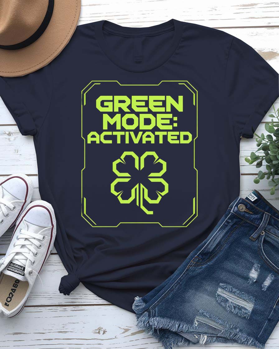 St. Patrick's Green Mode Activated T-Shirt with toggle switch on model