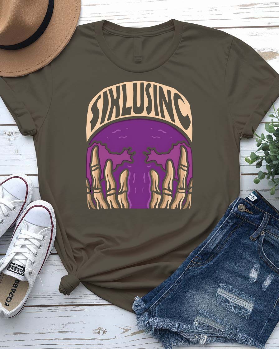 Siklusinc streetwear tee with cryptic industrial graphic on model in dark setting