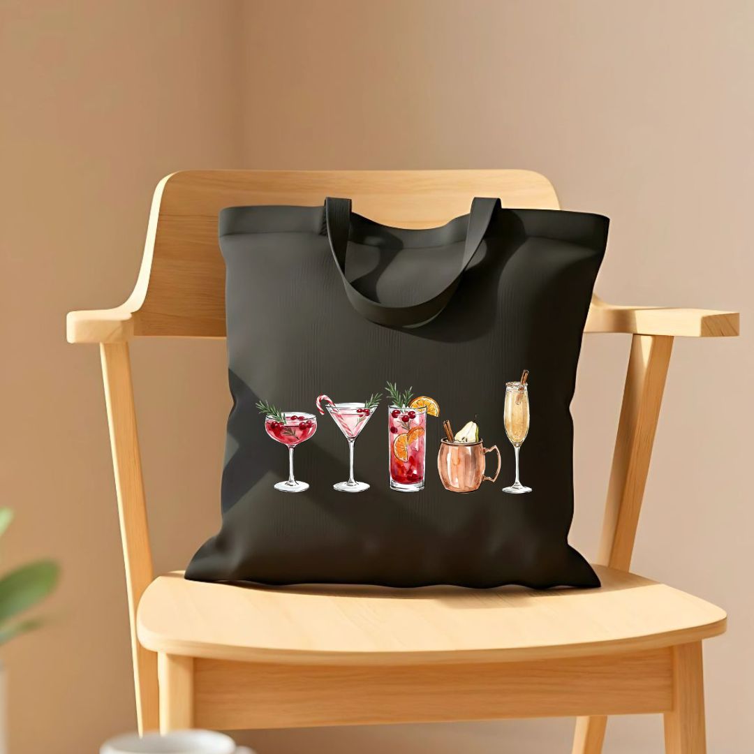 Christmas Drinks Festive Holiday Cocktail Illustration Tote Bag